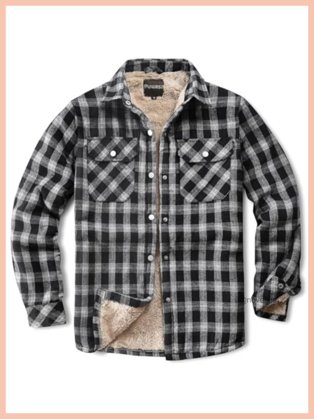Fleece Lined Plaid Flannel Jacket Cotton Button Down Sherpa Cuffs Casual Coat